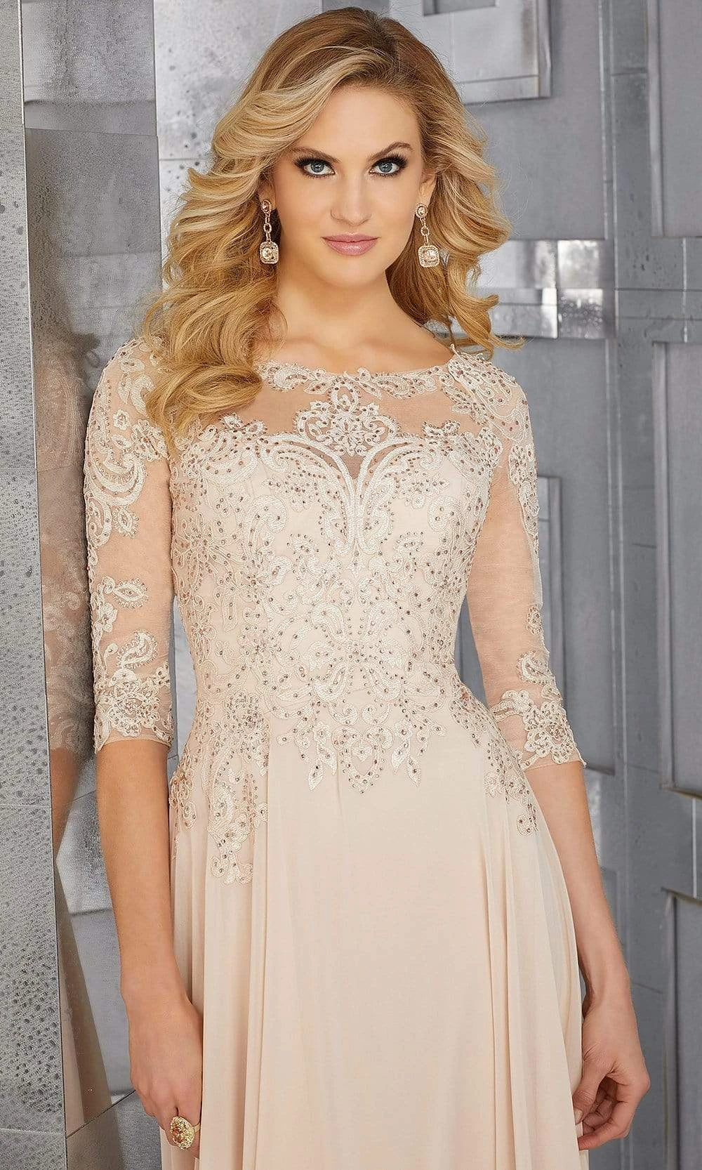MGNY By Mori Lee - 71622 Embroidered Bateau Chiffon A-line Dress 2 MGNY By Mori Lee - 71622 Embroidered Bateau Chiffon A-line Dress - Image 2