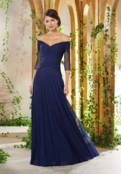 MGNY By Mori Lee - 71921SC Off-Shoulder A-Line Gown -Fashion wedding dress mgny by mori lee 71921sc off shoulder a line gown ccsale 6 navy 28243886637139