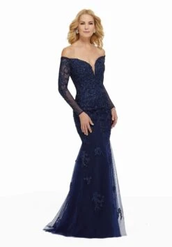 MGNY By Mori Lee - 72015 Metallic Lace Off-Shoulder Trumpet Dress 7 MGNY By Mori Lee - 72015 Metallic Lace Off-Shoulder Trumpet Dress -Fashion wedding dress mgny by mori lee 72015 metallic lace off shoulder trumpet dress evening dresses 0 navy 12788443185235
