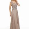 MGNY By Mori Lee - 72021 Beaded Lace V-neck A-line Chiffon Gown