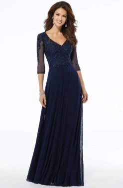 MGNY By Mori Lee - 72120 Embroidered V-neck A-line Dress -Fashion wedding dress mgny by mori lee 72120 embroidered v neck a line dress mother of the bride dresses 2 navy 28080613589075