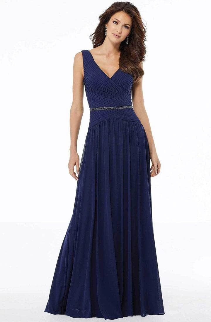 MGNY By Mori Lee - 72131SC Pleated Sleeveless V-neck Long Dress - 1 Pc Navy In Size 8 Available 1 MGNY By Mori Lee - 72131SC Pleated Sleeveless V-neck Long Dress - 1 Pc Navy In Size 8 Available