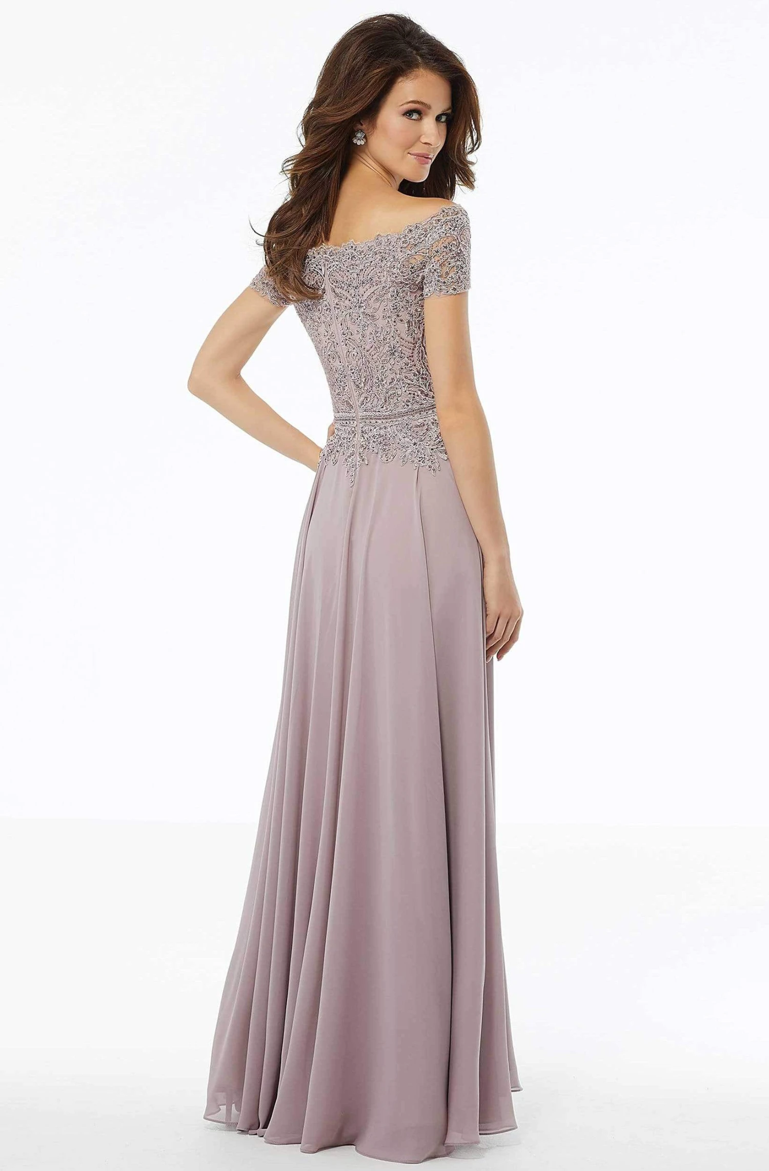 MGNY By Mori Lee - 72133 Off Shoulder Lace Appliqued Chiffon Dress 2 MGNY By Mori Lee - 72133 Off Shoulder Lace Appliqued Chiffon Dress - Image 2