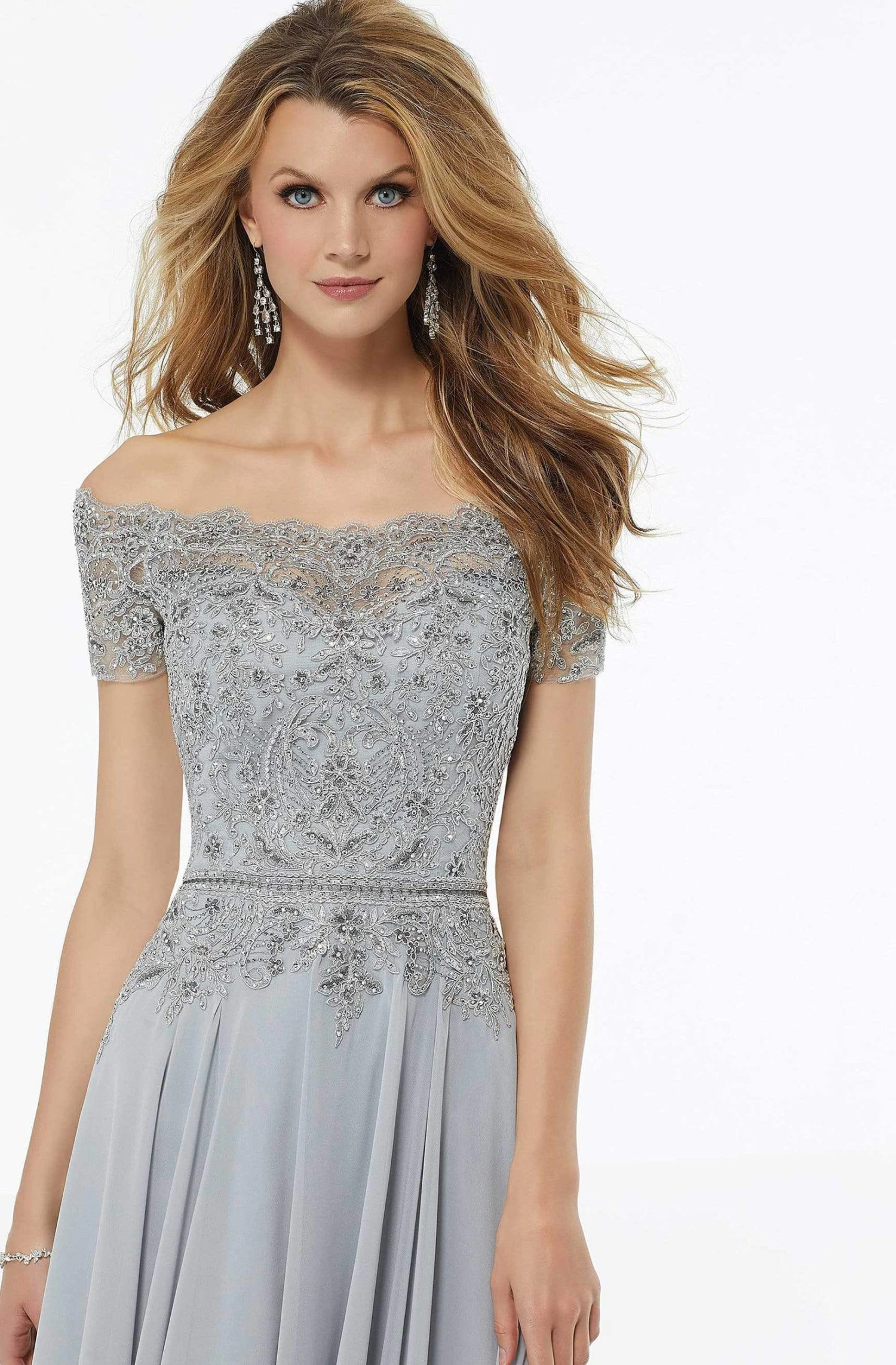 MGNY By Mori Lee - 72133 Off Shoulder Lace Appliqued Chiffon Dress 5 MGNY By Mori Lee - 72133 Off Shoulder Lace Appliqued Chiffon Dress - Image 5