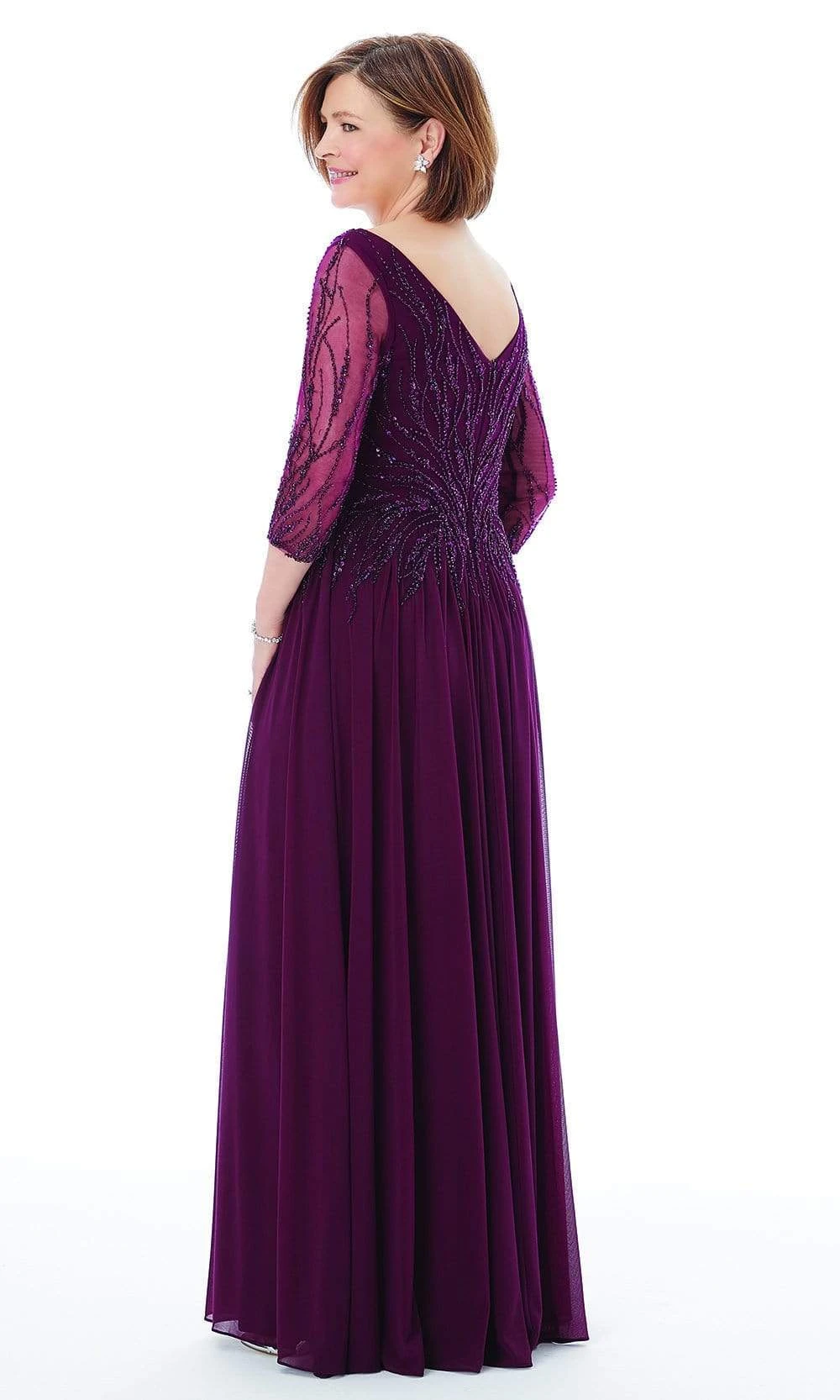 MGNY By Mori Lee - 72202 Sheer Quarter Sleeve Beaded Mesh A-Line Gown 4 MGNY By Mori Lee - 72202 Sheer Quarter Sleeve Beaded Mesh A-Line Gown - Image 4