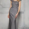 MGNY By Mori Lee - 72425 Cap Sleeve Sequined Crepe Evening Gown