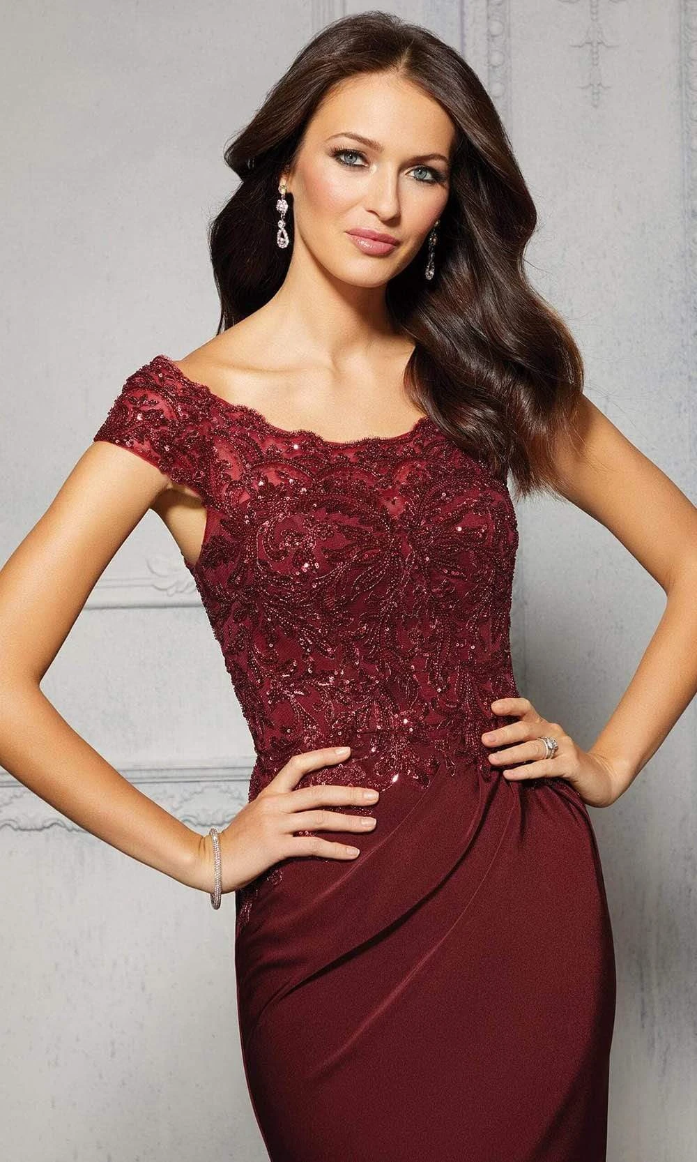 MGNY By Mori Lee - 72425 Cap Sleeve Sequined Crepe Evening Gown 3 MGNY By Mori Lee - 72425 Cap Sleeve Sequined Crepe Evening Gown - Image 3