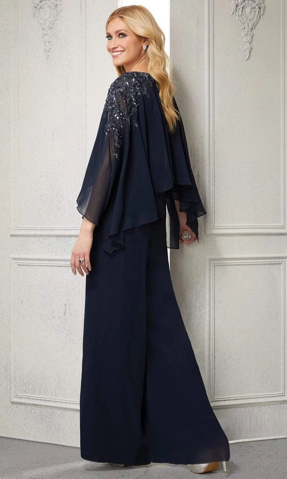 MGNY By Mori Lee - 72428 Beaded Chiffon Loose Pantsuit 2 MGNY By Mori Lee - 72428 Beaded Chiffon Loose Pantsuit - Image 2