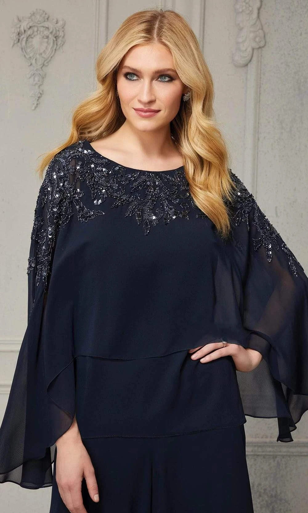 MGNY By Mori Lee - 72428 Beaded Chiffon Loose Pantsuit 3 MGNY By Mori Lee - 72428 Beaded Chiffon Loose Pantsuit - Image 3