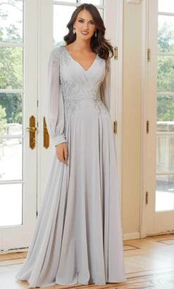 MGNY By Mori Lee 72717 - Bishop Sleeved Formal Dress -Fashion wedding dress mgny by mori lee 72717 bishop sleeved formal dress evening dresses 00 silver 32019898728531
