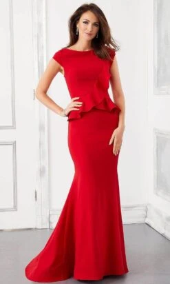 MGNY By Mori Lee - Bateau Ruffled Evening Gown 72307SC - 1 Pc Sapphire In Size 10 Available