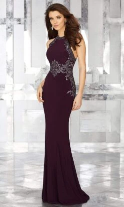 MGNY By Mori Lee - Halter Trumpet Evening Gown 71625SC -Fashion wedding dress mgny by mori lee halter trumpet evening gown 71625sc ccsale 8 eggplant 29356419448915