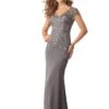 MGNY By Mori Lee - Sheer Cap Sleeve V-Neck Sheath Dress 71815