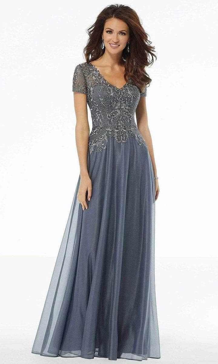 MGNY By Mori Lee - Short Sleeve Metallic Formal Dress 72116SC - 1 Pc Graphite In Size 10 Available 1 MGNY By Mori Lee - Short Sleeve Metallic Formal Dress 72116SC - 1 Pc Graphite In Size 10 Available