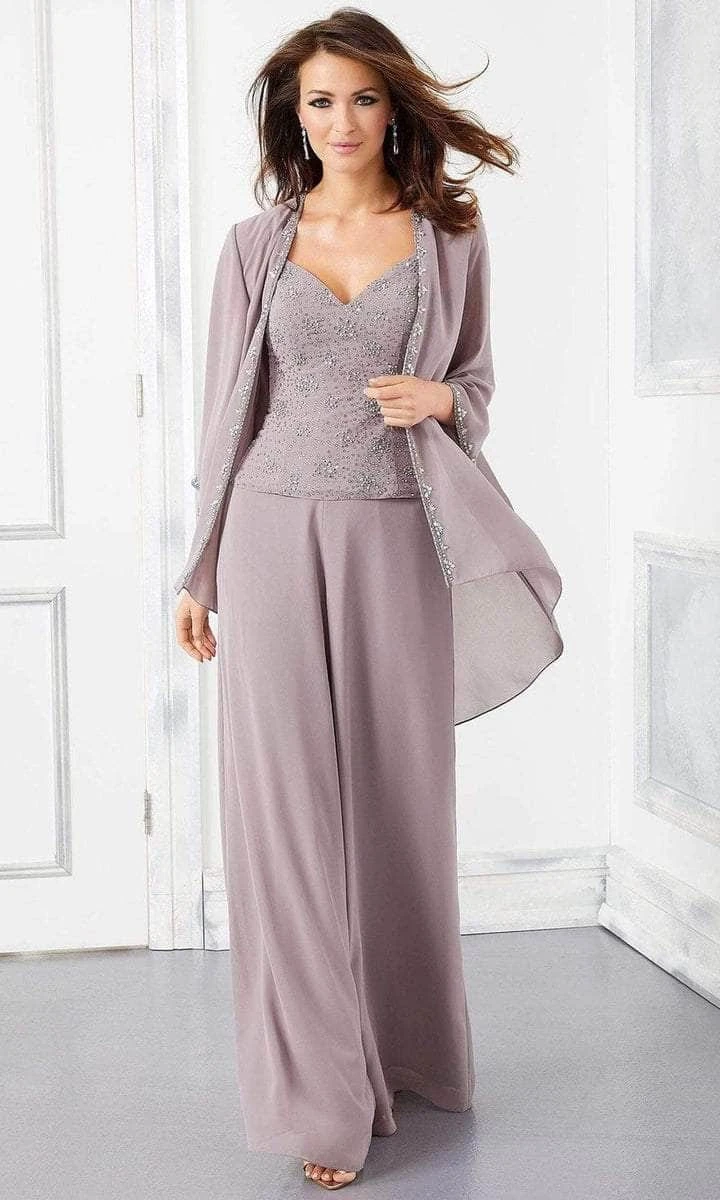 MGNY By Mori Lee - V-Neck Chiffon Pant Suit 72303SC - 1 Pc Taupe In Size 16 Available