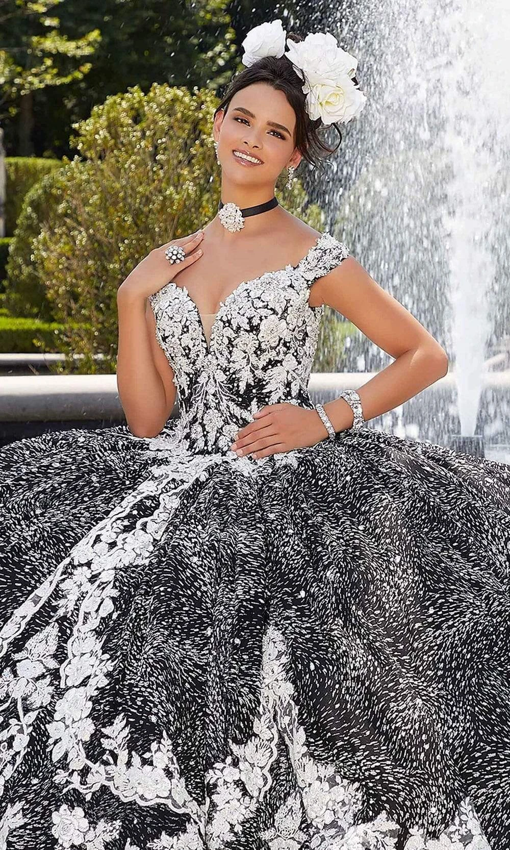 Mori Lee - 34042 Plunging Floral Embroidered Ballgown 4 Mori Lee - 34042 Plunging Floral Embroidered Ballgown - Image 4