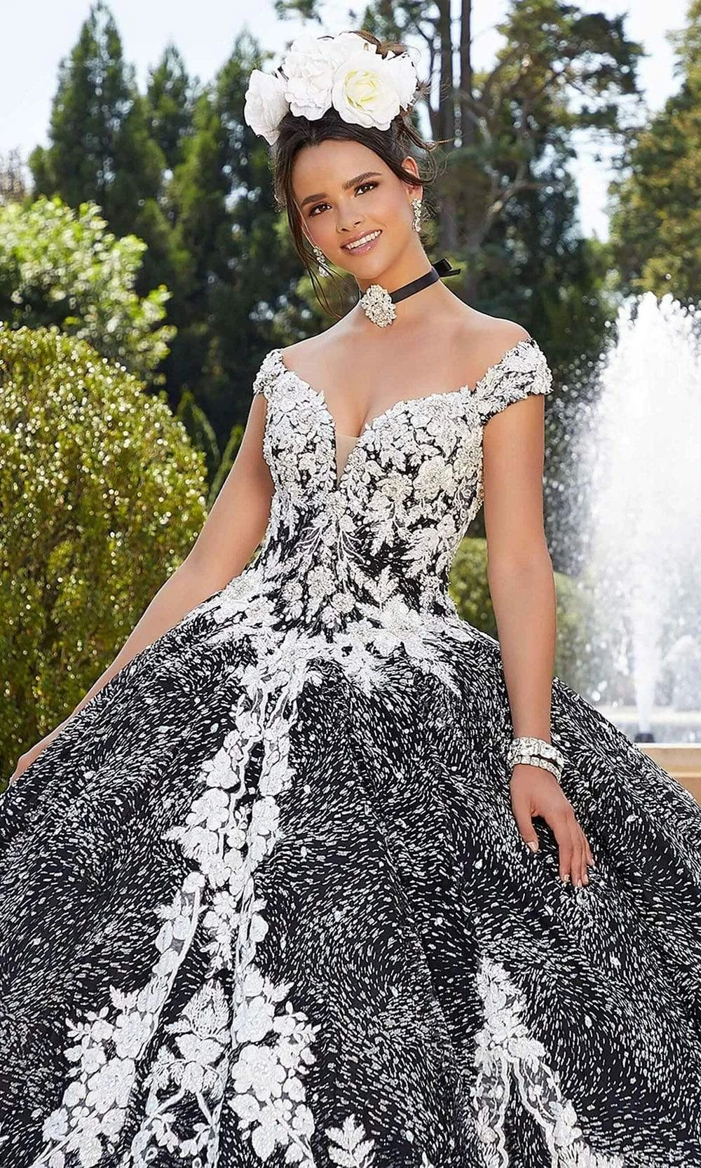 Mori Lee - 34042 Plunging Floral Embroidered Ballgown 5 Mori Lee - 34042 Plunging Floral Embroidered Ballgown - Image 5