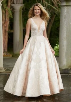 Mori Lee - 43089 Sleeveless V Neck Beaded Lace Appliques Satin Gown -Fashion wedding dress mori lee 43089 sleeveless v neck beaded lace appliques satin gown prom dresses 0 champagne 13270619783251