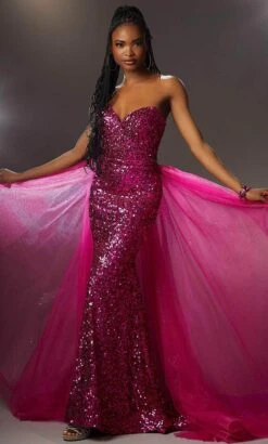 Mori Lee 48011 - Strapless Glittered Overskirt Prom Gown -Fashion wedding dress mori lee 48011 strapless glittered overskirt prom gown special occasion dress 00 fuchsia 31971679666259