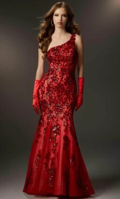 Mori Lee 48025 - One Shoulder Embroidered Prom Gown -Fashion wedding dress mori lee 48025 one shoulder embroidered prom gown military ball 00 red nude 31989657403475