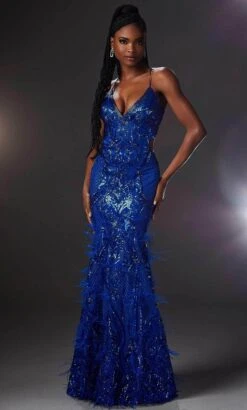 Mori Lee 48039 - Sleeveless Feather Detailed Prom Dress