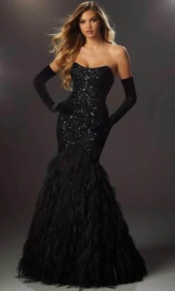 Mori Lee 48059 - Strapless Feathered Mermaid Prom Gown
