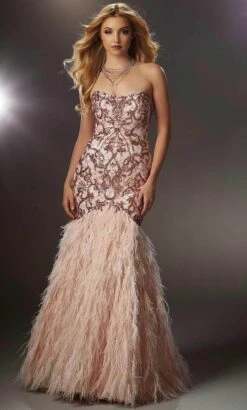 Mori Lee 48059 - Strapless Feathered Mermaid Prom Gown -Fashion wedding dress mori lee 48059 strapless feathered mermaid prom gown prom dresses 00 blush rose gold 31995654045779