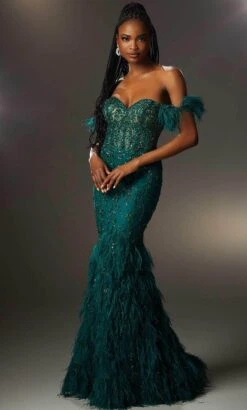 Mori Lee 48067 - Feather-Embellished Evening Gown