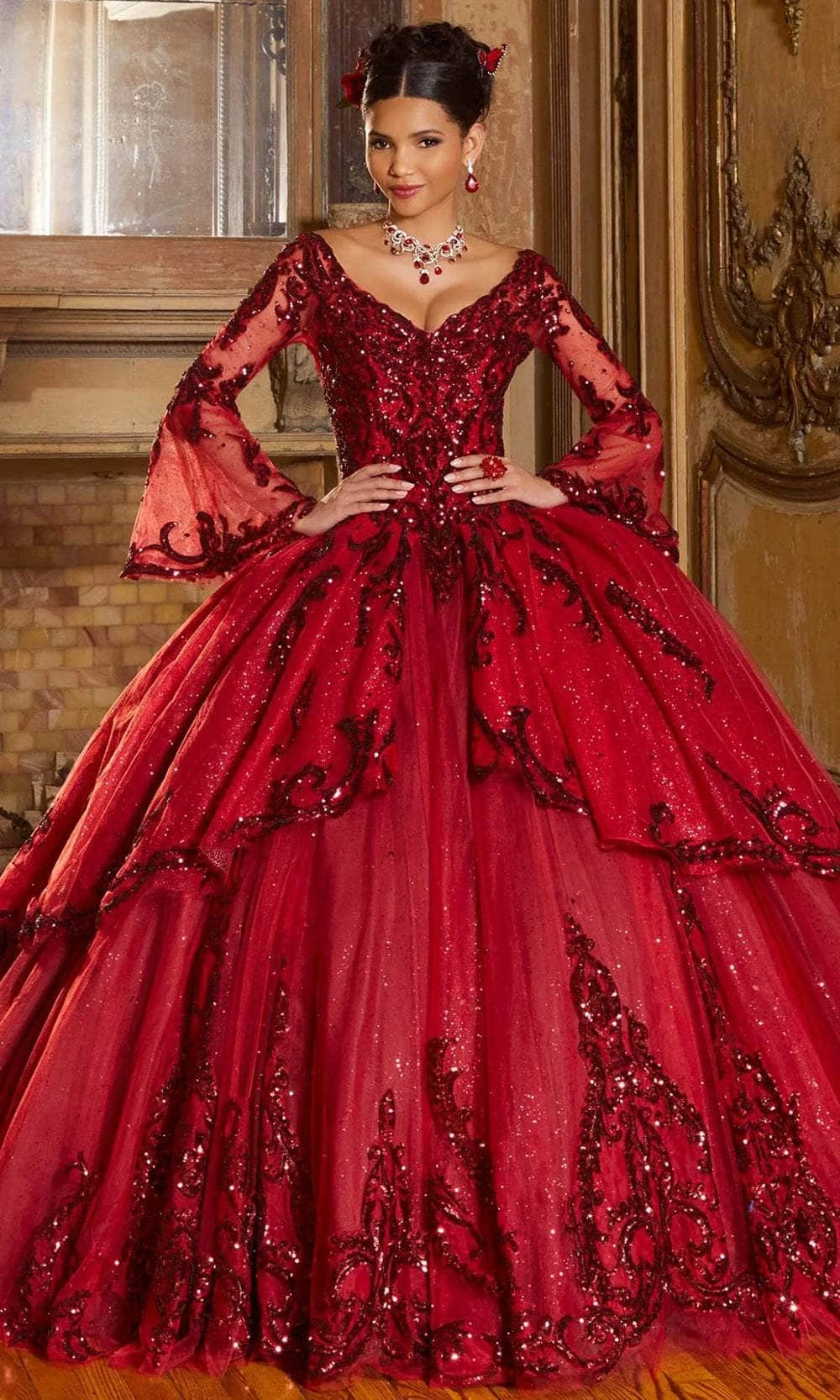 Mori Lee 60156 - Long Sleeve Embellished Ballgown 3 Mori Lee 60156 - Long Sleeve Embellished Ballgown - Image 3