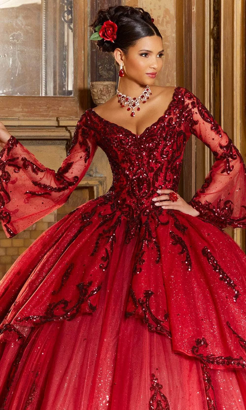 Mori Lee 60156 - Long Sleeve Embellished Ballgown 5 Mori Lee 60156 - Long Sleeve Embellished Ballgown - Image 5