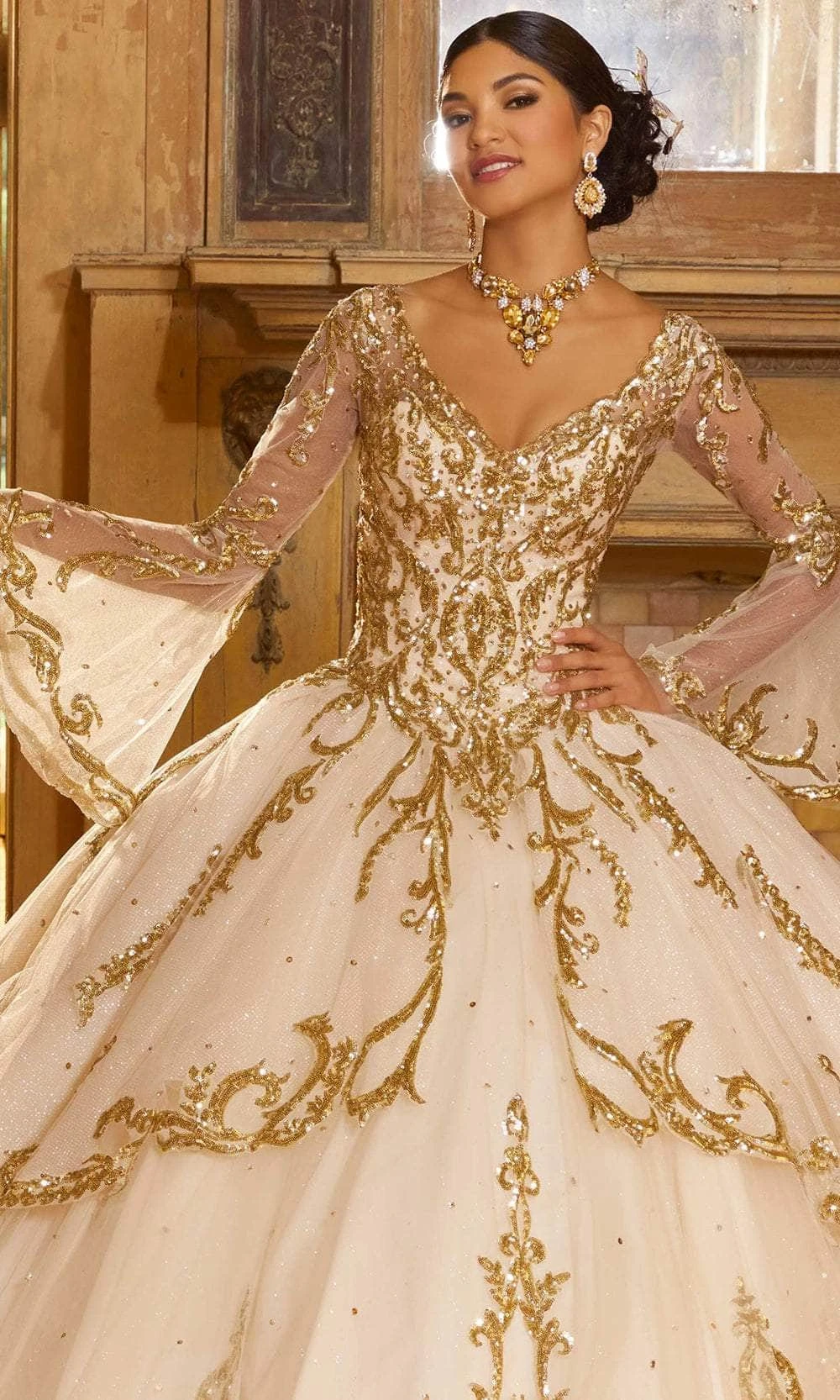 Mori Lee 60156 - Long Sleeve Embellished Ballgown 2 Mori Lee 60156 - Long Sleeve Embellished Ballgown - Image 2
