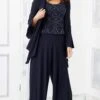 Mori Lee - 72304 3 Piece Set Crystal Beaded Top Jersey Pant Suit