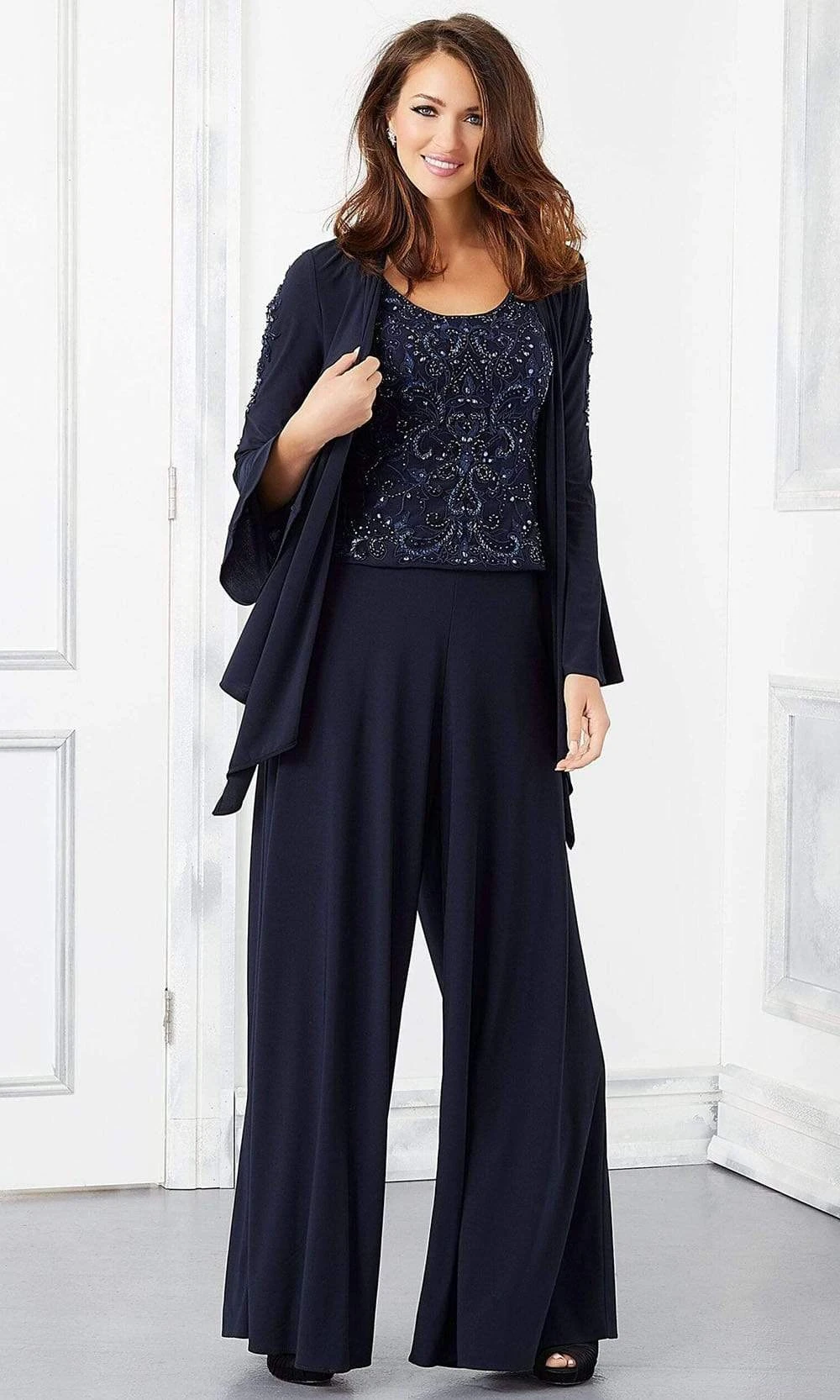 Mori Lee - 72304 3 Piece Set Crystal Beaded Top Jersey Pant Suit 1 Mori Lee - 72304 3 Piece Set Crystal Beaded Top Jersey Pant Suit