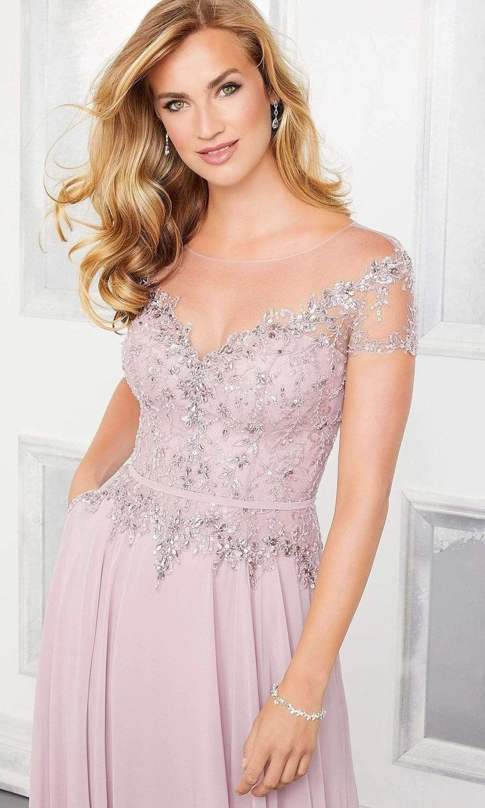 Mori Lee - 72309 Illusion Neckline Crystal Beaded Chiffon A-Line Gown 4 Mori Lee - 72309 Illusion Neckline Crystal Beaded Chiffon A-Line Gown - Image 4