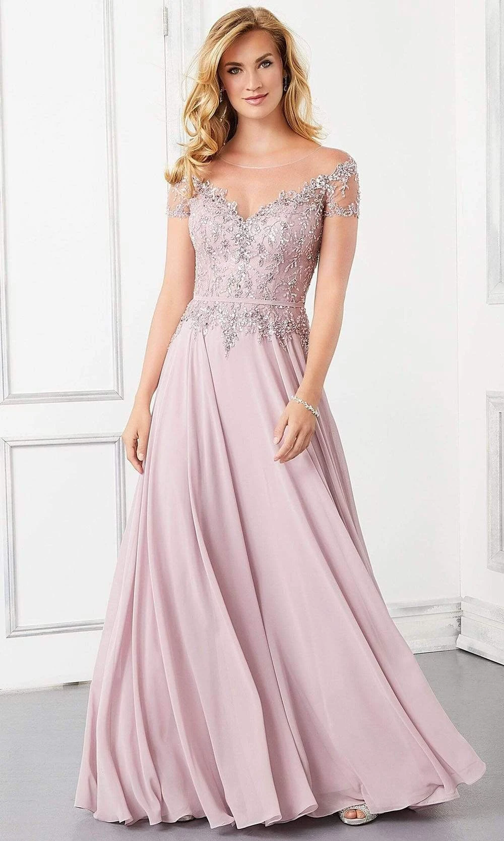 Mori Lee - 72309 Illusion Neckline Crystal Beaded Chiffon A-Line Gown 3 Mori Lee - 72309 Illusion Neckline Crystal Beaded Chiffon A-Line Gown - Image 3