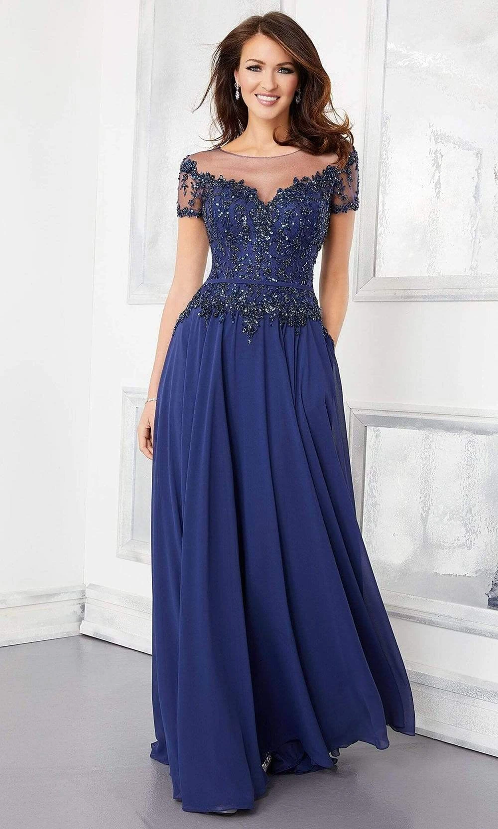 Mori Lee - 72309 Illusion Neckline Crystal Beaded Chiffon A-Line Gown 1 Mori Lee - 72309 Illusion Neckline Crystal Beaded Chiffon A-Line Gown