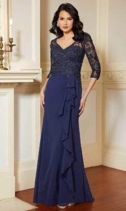 Mori Lee 72619 - Lace Ruffled Evening Gown -Fashion wedding dress mori lee 72619 lace ruffled evening gown evening dresses 00 navy 31386592510035