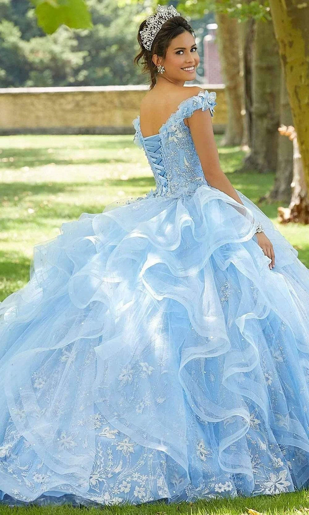 Mori Lee - 89303 Floral Applique Glitter Tulle Ballgown 2 Mori Lee - 89303 Floral Applique Glitter Tulle Ballgown - Image 2