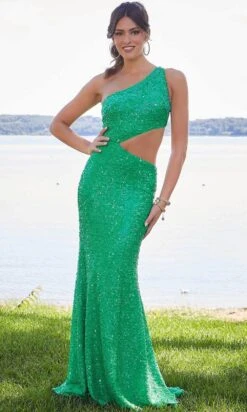 Mori Lee - Asymmetric Cutout Prom Gown 47029SC - 1 Pc Bright Green In Size 0 Available