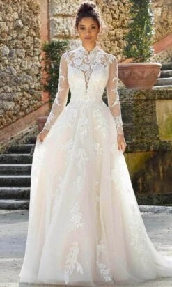 Mori Lee Bridal 2463 - High Neck Floral Lace Bridal Gown
