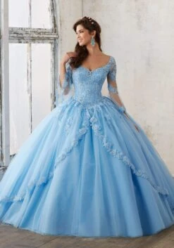 Vizcaya By Mori Lee - 60015 Sheer Bell Sleeve Embroidered Ballgown -Fashion wedding dress vizcaya by mori lee 60015 sheer bell sleeve embroidered ballgown quinceanera dresses 00 bahama blue 14538560667731