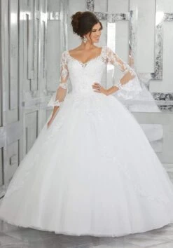 Vizcaya By Mori Lee - 60015 Sheer Bell Sleeve Embroidered Ballgown -Fashion wedding dress vizcaya by mori lee 60015 sheer bell sleeve embroidered ballgown quinceanera dresses 00 white 14538560733267