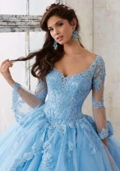 Vizcaya By Mori Lee - 60015 Sheer Bell Sleeve Embroidered Ballgown -Fashion wedding dress vizcaya by mori lee 60015 sheer bell sleeve embroidered ballgown quinceanera dresses 14538560700499