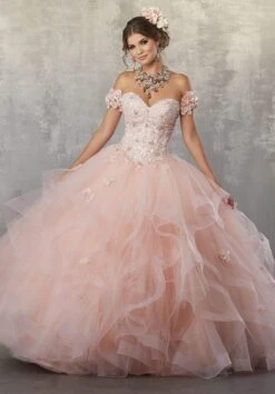Vizcaya By Mori Lee - 89174 Floral Applique Off-Shoulder Tulle Gown -Fashion wedding dress vizcaya by mori lee 89174 floral applique off shoulder tulle gown quinceanera dresses 0 blush 28111827501139