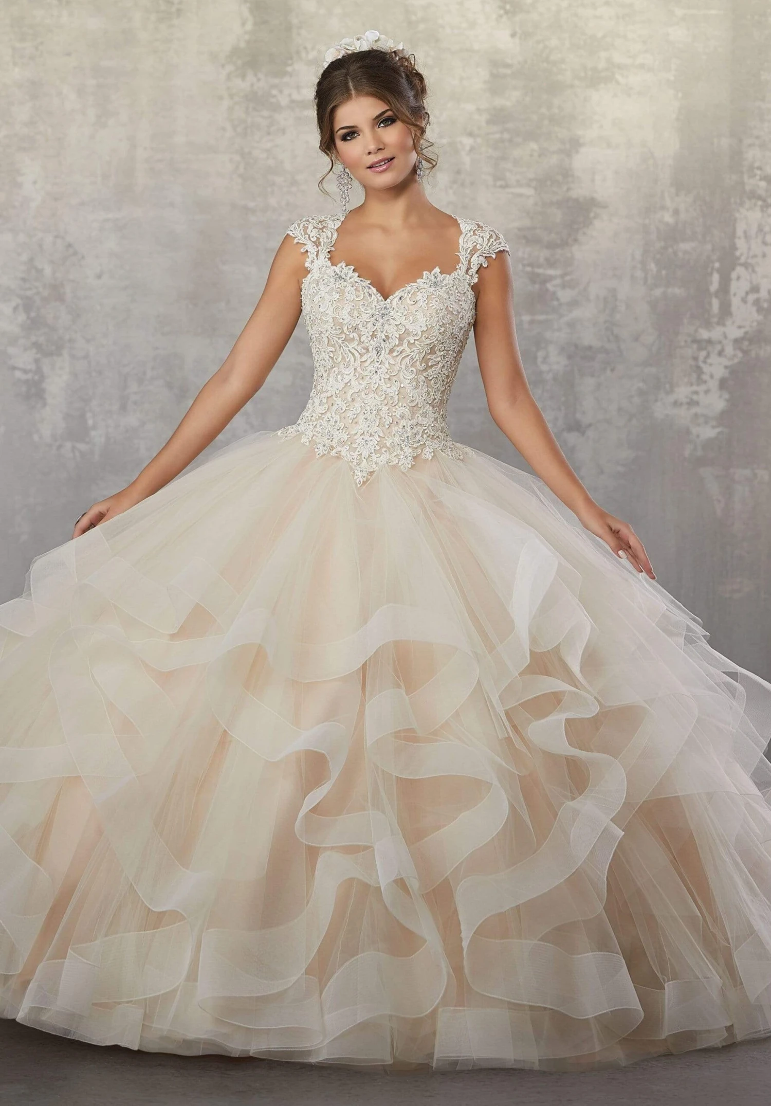 Vizcaya By Mori Lee - 89177 Beaded Lace V-neck Tulle Ballgown 2 Vizcaya By Mori Lee - 89177 Beaded Lace V-neck Tulle Ballgown - Image 2