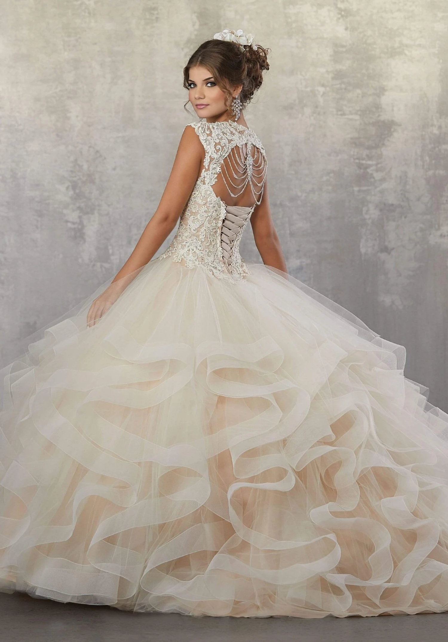 Vizcaya By Mori Lee - 89177 Beaded Lace V-neck Tulle Ballgown 3 Vizcaya By Mori Lee - 89177 Beaded Lace V-neck Tulle Ballgown - Image 3