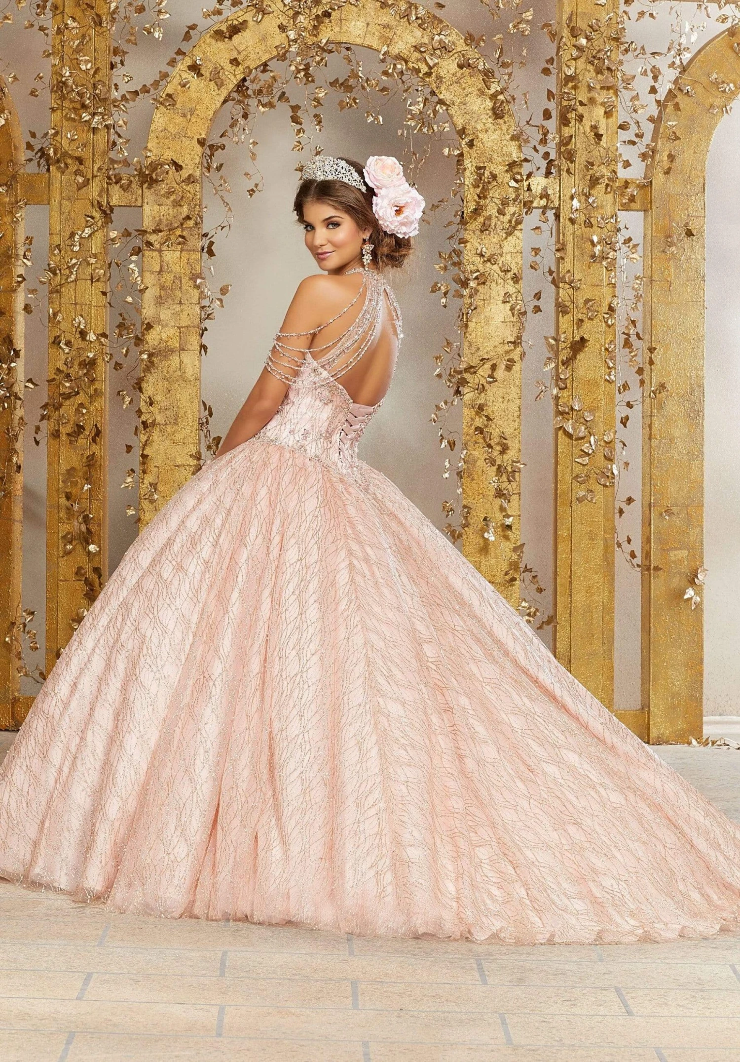 Vizcaya By Mori Lee - 89221 Chandelier Garlanded Halter Ballgown 4 Vizcaya By Mori Lee - 89221 Chandelier Garlanded Halter Ballgown - Image 4