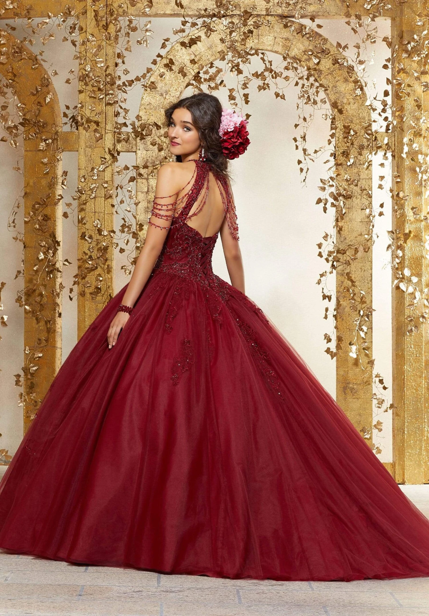 Vizcaya By Mori Lee - 89227 Crystal Beaded Halter Neck Tulle Ballgown 2 Vizcaya By Mori Lee - 89227 Crystal Beaded Halter Neck Tulle Ballgown - Image 2