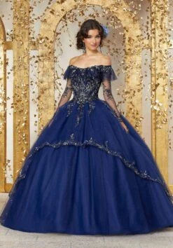 Vizcaya By Mori Lee - 89235 Off Shoulder Illusion Long Sleeve Ballgown -Fashion wedding dress vizcaya by mori lee 89235 off shoulder illusion long sleeve ballgown special occasion dress 0 navy 12788315127891