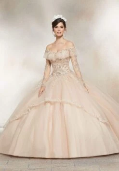 Vizcaya By Mori Lee - 89235 Off Shoulder Illusion Long Sleeve Ballgown -Fashion wedding dress vizcaya by mori lee 89235 off shoulder illusion long sleeve ballgown special occasion dress 0 nude 12788315193427